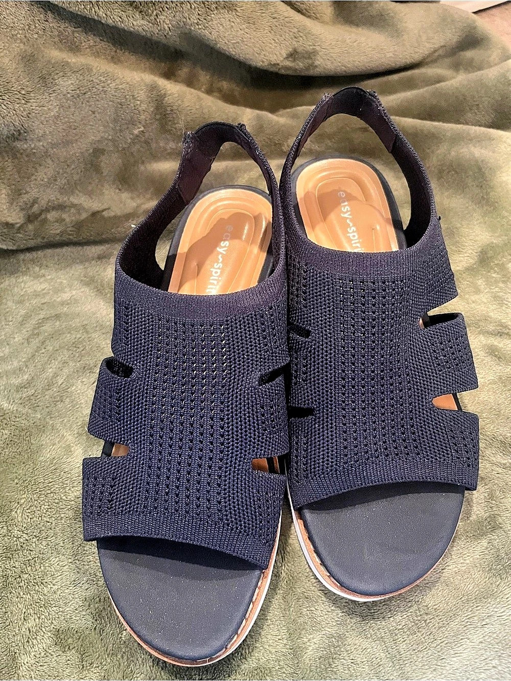 Size 6 Wide Easy Spirit Alma Slip On Wedge Sandals Blue